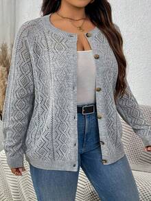 Cárdigan casual de manga larga y abotonadura sencilla para mujer de talla grande - Gris espacial - Ver 7