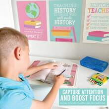 W3Z7 Hadley Designs 6 Social Studies Classroom Decorations – US History Posters Elementary, Middle School And High School, Durable World History Wall Art Teachers - Pastel Classroom Decor - 1 - View 7