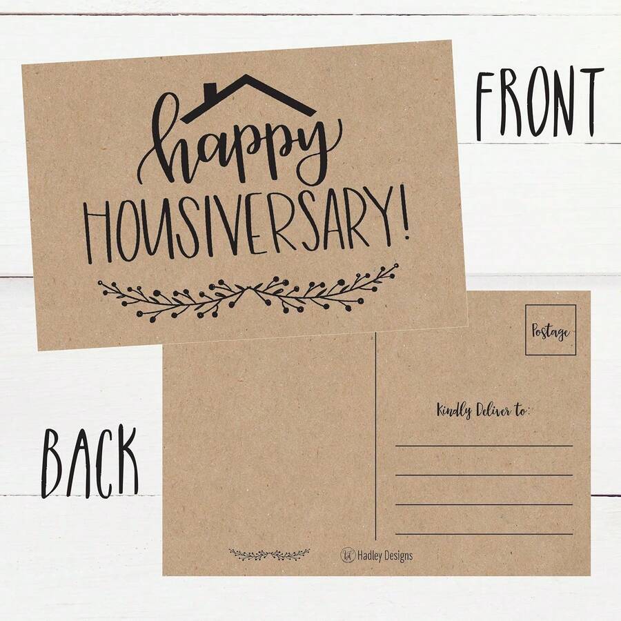 UGCO Hadley Designs 25 Kraft Happy Home Anniversary Realtor Cards, Blank Greeting House Postcards, Bulk Real Estate Thank You Notes, Welcome Home Realtor Gifts Stationery, New Realtor Gifts Clients - 1 - 查看 1