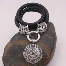 Viking Domineering Wolf Head Thor Hammer Viking Vintage Men's Necklace
