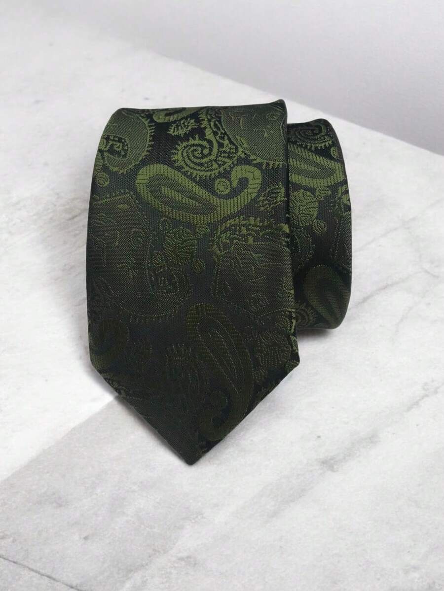 Luxury Men's Skinny Ties Polyester Silk Solid Polka Dot Striped Check Skinny Jacquard Groomsman Tie - 綠色 - 查看 1