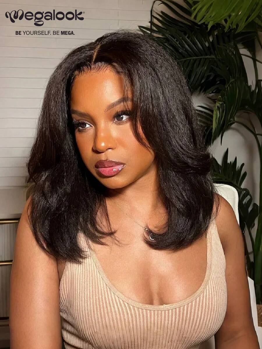 MEGALOOK 13x4x1 T-Part Lace Front Wig, Bob Style, 100% Human Hair, 10-12 Inches, Pre-Plucked, Natural Hairline, Transparent T-Part Lace, 6x5 13x4 Lace Front Wig, Straight Short Hair, Glueless Wig, Human Hair Wig, Suitable For Women's Daily Wear, Can Be Worn For Office, Party, Y2K Style, Vacation, Outdoor Role-Playing, Campus, School Holidays, Halloween, Festivals And Other Occasions - SNatural - View 1