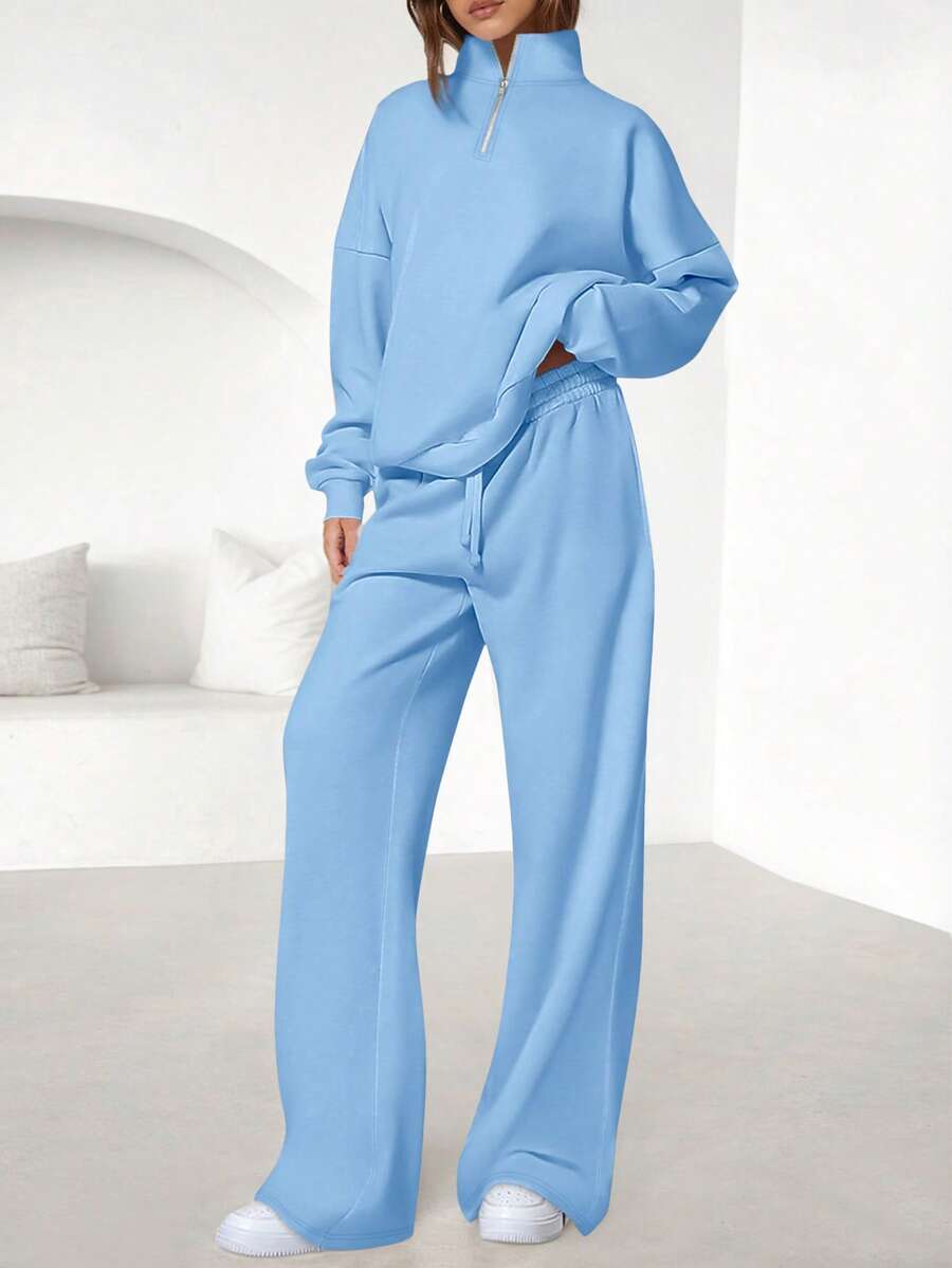 Womens Casual 2 Piece Sets Fall Outfits Quarter Zip Sweatshirts Straight Leg Pants Sweatsuits Tracksuit Valentine Vacation Spring Clothes For Women