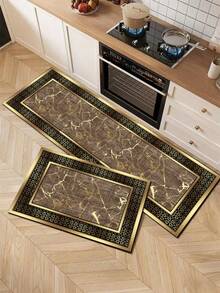 1片硅胶厨房地垫，仿大理石纹理，带金色纹路，外观奢华优雅
