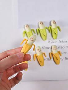 2pcs Banana Expression Erasers, Cartoon Banana Shaped Stationery Erasers For Students - Multicolor - View 4