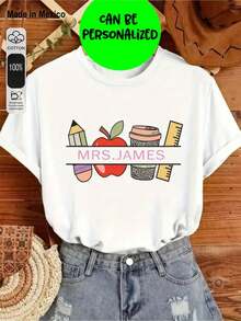 1 camiseta estampada, corte holgado Estilo de ilustración de caricatura camiseta colorida MRS.JAMES textIdeal para las vacaciones de verano, Halloween, el Día de la Independencia de México y otras ocasiones similares, este versátil modelo unisex es perfecto para llevar con ropa informal. - Blanco - Ver 1