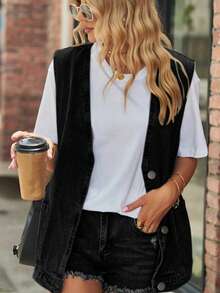 Chaleco de mezclilla vintage informal para mujer de talla grande, estilo versátil, adecuado para todas las estaciones