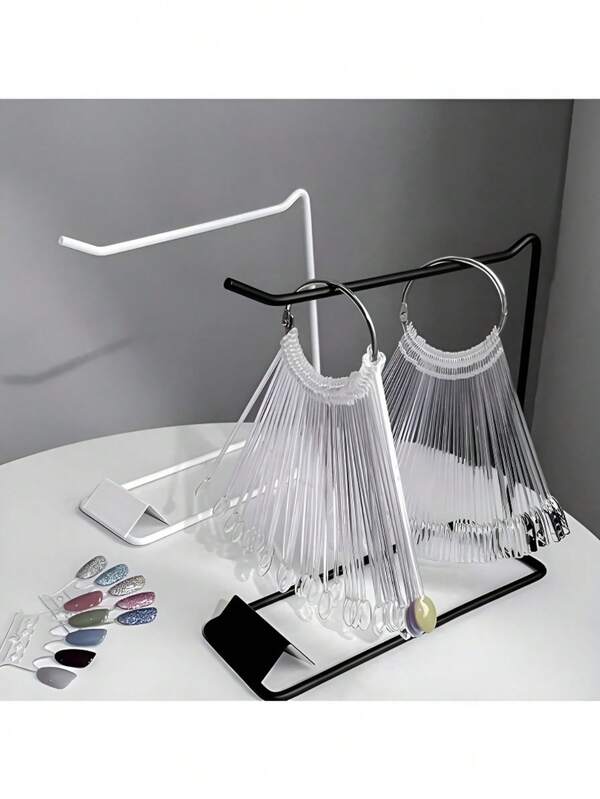 Soporte de exhibición en forma de abanico para arte de uñas, soporte de exhibición de hierro negro y blanco para arte de uñas, tarjeta de exhibición en forma de abanico para almacenamiento de arte de uñas, soporte de exhibición para arte de uñas, soporte de exhibición para esmalte de uñas, exhibición de diseños de arte de uñas, estante de almacenamiento de muestras de arte de uñas, herramienta de arte de uñas