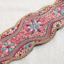 1 Piece Fashion Temperament Bohemian Hand Beaded Belt Elegant Elastic Wide Belt Classic Dress Coats Belt Ladies Party Banquet Holiday Gift - 藍色 - 查看 9