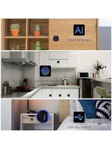 Fingerprint Smart Lock, Fingerprint Smart Drawer Lock, Mini Fingerprint Lock, Cabinet Lock, Office Drawer Lock, File Cabinet Fingerprint Lock, Powered By 3 AA Batteries Or Type-C Interface