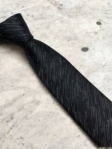 Luxury Men's Skinny Ties Polyester Silk Solid Polka Dot Striped Check Skinny Jacquard Groomsman Tie - 黑與白 - 查看 4