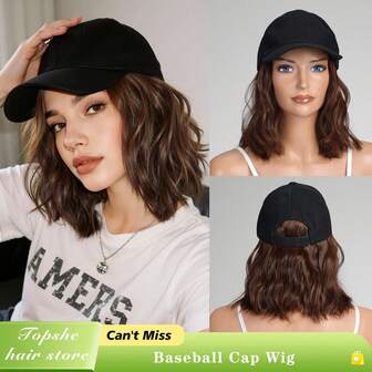 Gorra de béisbol con extensiones de cabello sintético rizado y ondulado de 8/10/18 pulgadas, ajustable para mujeres