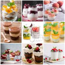 Conjunto de 10/50/100 unidades de copos cilíndricos transparentes de plástico para mousse, com capacidade de 100ml - Ideais para tiramisu, pudim, gelatina e cheesecake - Perfeitos para casamentos, aniversários, buffets e mesas de sobremesas. - transparente - Ver 4
