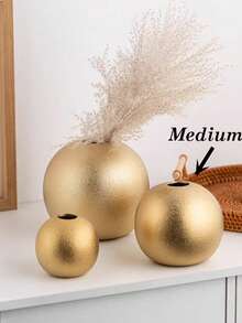 Gold Sphere Vase Set, Modern Ceramic-Look Decorative Vase, Suitable For Dining Table Decor And Home Decoration, Room Decor Glass Vase - Multicolor - View 7