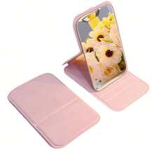 便携式化妆镜，PU皮革小镜，可折叠，旅行镜，适合送礼，旅行必备，化妆必备，易于收纳，可作为圣诞节和节日礼物，用于化妆，价格实惠，可用于房间装饰，梳妆台，旅行，卧室，化妆配件，镜子，化妆镜，迷你镜，便携式镜子，小镜子，手持镜，带支架的便携式旅行镜，可折叠紧凑型，迷你化妆镜适合放入口袋和手提包，男女通用桌面手持镜，价格便宜，情人节礼物 - 粉色 - 查看 6