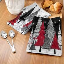 1pc/2pcs/100pcs Christmas Tree Printed Pattern Kitchen Towels And Dishcloths, Suitable For Interior Decoration In Restaurants, Kitchens, Bathrooms, Party Decoration, Holiday Gifts, And Can Be Given As Christmas Gifts