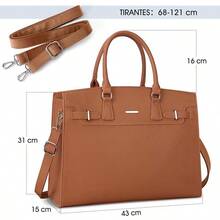 Bolsas de Mujer 15.6 Pulgadas PU Bolsa para Laptop Mujer Impermeable Tote Bag con Bandolera Ajustableíbleúltiples Bolsillos - Marrón - Ver 8