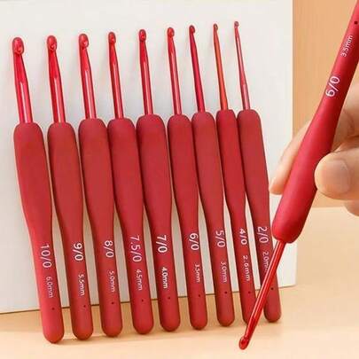 Juego de 9 ganchos de ganchillo, ganchos de ganchillo rojos con mangos de agarre suave, adecuados para principiantes y profesionales, incluye hilo, agujas de tejer, etc. - Perfecto para manualidades DIY, proyectos de tejido y costura 2.0/2.5/3.0/3.5/4.0/4.5/5.0/5.5/6.0