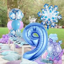 9 件套冰雪奇缘生日派对装饰套装，包括大雪花气球、渐变雪花气球、圆形雪花气球、迷你皇冠银色气球、数字铝箔气球、乳胶气球，适用于圣诞节、圣诞装饰、冬季雪花派对装饰、冬季派对装饰、公主主题生日、1-9 岁女孩生日气球装饰 - 彩色 - 查看 7