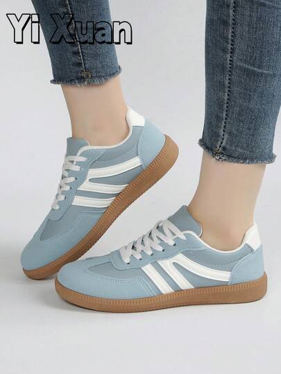 Pair Women's Outdoor Casual Sports Shoes, Metal Buckle Decor, Faux Leather, Lace-Up, Comfortable, Fashionable, New For Fall 2025