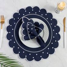 Placemat Kit, Embroidered Placemat, Round/Rectangular Table Placemat And Napkins - Navy Polka Dot - View 6
