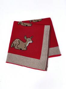 1 件婴儿针织毯，卡通鹿图案，100% 纯棉，婴儿舒适盖毯，适合日常使用 - 白色 - 查看 8