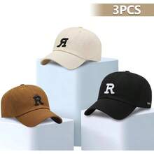 ASVEL Gorra de bisbol, Sombrero para el Sol, 2 PCS Gorra Ajustable con R Bordad, Gorra Deportiva Unsex, para Correr y Actividades al Aire Libre - 3 piezas Negro+Beige+Marrón - Ver 6