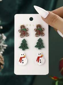 1-3 Pairs Cute Christmas Earrings Set, Christmas Scarf Snowman, Gingerbread, Christmas Tree Earrings Set, Fashionable Snowman, Gingerbread, Christmas Tree Earrings, Stylish Halloween Earrings Set Suitable For Holiday Parties, Gatherings With Friends, Street Style, Daily Wear, Suitable For Christmas, Halloween (Excluding Card Paper)