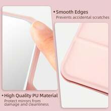 便携式化妆镜，PU皮革小镜，可折叠，旅行镜，适合送礼，旅行必备，化妆必备，易于收纳，可作为圣诞节和节日礼物，用于化妆，价格实惠，可用于房间装饰，梳妆台，旅行，卧室，化妆配件，镜子，化妆镜，迷你镜，便携式镜子，小镜子，手持镜，带支架的便携式旅行镜，可折叠紧凑型，迷你化妆镜适合放入口袋和手提包，男女通用桌面手持镜，价格便宜，情人节礼物 - 粉色 - 查看 7