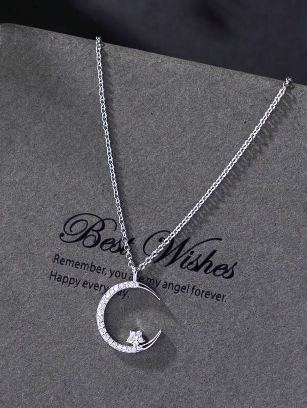 1 Piece Of Sparkling And Exquisite Zirconia Eid Pendant Necklace, Simple, Elegant, Cute And Versatile For Daily Wear. Clavicle Chain Jewelry Suitable For Wearing During Ramadan