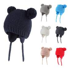 Toddler Boys Girls Beanie Hat Thermal Lined Knit Kids Hat With Ear Flaps Baby Warm Winter Hat - Double Ball Small Earmuffs - View 3