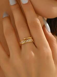 1 chiếc nhẫn mạ vàng 18K bằng đồng, hình vuông, đính đá Cubic Zirconia, kiểu dáng tinh tế, sang trọng, phù hợp cho cả đeo hàng ngày và dự tiệc, món quà tuyệt vời dành cho bạn gái, quà tặng xã giao. - Nhẫn vuông hình học - Xem 1