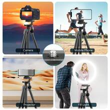 TOKQI Portable Aluminum Alloy Tripod, Suitable For Cameras And Smartphones, With Phone Holder - 360° Rotatable Ball Head, Extendable Legs, Compatible With DSLR, Mirrorless Cameras, Smartphones, For Vlogging, Live Streaming, Video Recording - Black - View 9