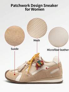 somiliss Women's Casual Sneakers With Hidden Wedge Heel, Fashion Lace-Up Bicolor Soft Bottom Trainers, Comfortable For Commuting And Daily Wear, Apricot Color - Apricot - View 4