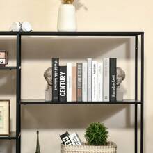 HOMCOM Standregal Bücherregal mit 5 offenen Fächern Aktenregal aus Metall Schwarz 120x35x87 5 cm für Küche and Wohnzimmer