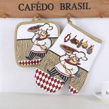 1 套防热手套和垫子，涤棉卡通人物系列，家用厨房烤箱手套，烘焙手套，耐热垫，桌面保护垫，感恩节，万圣节 - 淺藍色 - 查看 11