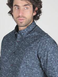 Ben Sherman Camisa Mono Floral Británico Manga Larga  Barroco    Otoño/Invierno  Primavera/Otoño    Regular    Canalé  Botón - Azul Marino - Ver 3
