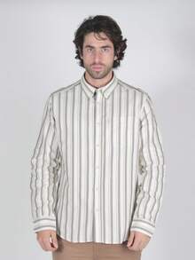 Ben Sherman Camisa Oxford a Rayas Manga Larga  Estampado Integral    Primavera/Otoño    Regular    Botón delantero  Botón - Caqui - Ver 6