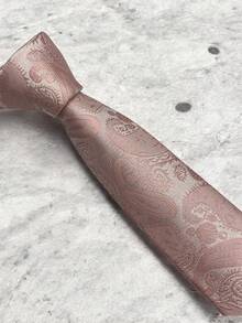Luxury Men's Skinny Ties Polyester Silk Solid Polka Dot Striped Check Skinny Jacquard Groomsman Tie - 杏色 - 查看 4