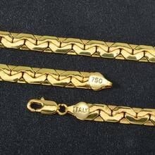 750 Italy 14k Copper Plated Gold Geometric Splicing 7mm Cuban Necklace Hip Hop Street Style Couple Fashion Jewelry Suitable For Men Women Daily Party Stage Music Festival Wear - 金黃色 - 查看 4