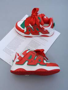 1 Pair Fashionable Dopamine Red PU Material Comfortable Non-Slip Durable Sporty Casual Sneakers For Children, Suitable For Daily Wear And Running - Red - View 3