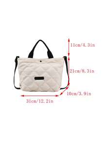 Modische einfarbige Lässig Shopper Tasche, vielseitige gesteppte Schultertasche - Weiss - Übersicht 2