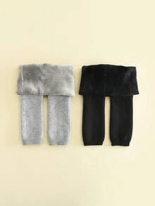 2 chiếc quần legging bó dày ấm áp và thoải mái cho trẻ mới biết đi, quần tất lót cho trẻ em vào mùa thu/đông - Nhiều màu - Xem 9