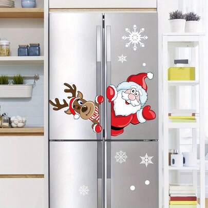 Christmas Static Stickers, Santa Claus And Elk Double-Sided Glass Stickers, Window Glass Decals, Christmas Scene Decoration
