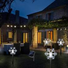 4 件装太阳能圣诞路径灯户外 4 件套防水太阳能桩圣诞装饰 LED 灯景观走道灯适用于家庭花园庭院侧道草坪节日派对露台圣诞装饰（白色灯；鹿、铃铛、雪花、五角星） - 白色 - 查看 8