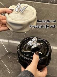 1pc Ceramic Butterfly Ashtray With Lid, Anti-Ash, Home/Office Decor, Luxury High-End Creative Stylish Ashtray, Cream Color