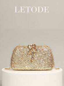 Bộ trang sức đính đá lấp lánh gồm dây chuyền, bông tai và vòng tay, kết hợp với túi xách cầm tay sang trọng, thích hợp cho các bữa tiệc, đám cưới lãng mạn, túi đeo vai mùa xuân/hè, túi cô dâu, các buổi khiêu vũ trang trọng. - Vàng - Xem 14