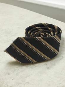 Luxury Men's Skinny Ties Polyester Silk Solid Polka Dot Striped Check Skinny Jacquard Groomsman Tie - 駝色 - 查看 3