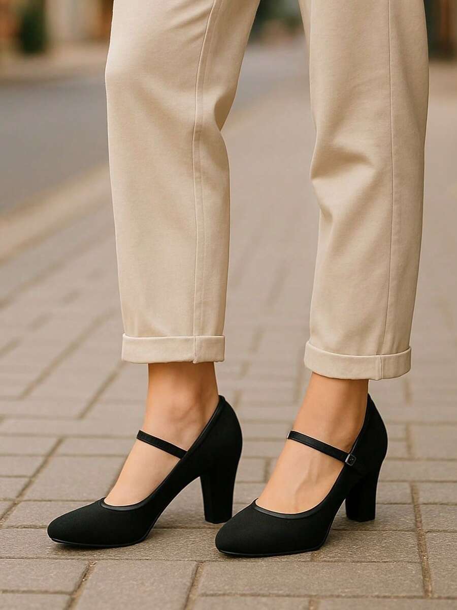 Solid Color Casual Commute Elegant Office Party Holiday - Black - View 1