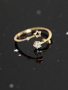 Rhinestone Star Decor Cuff Ring - 黃金 - 查看 4